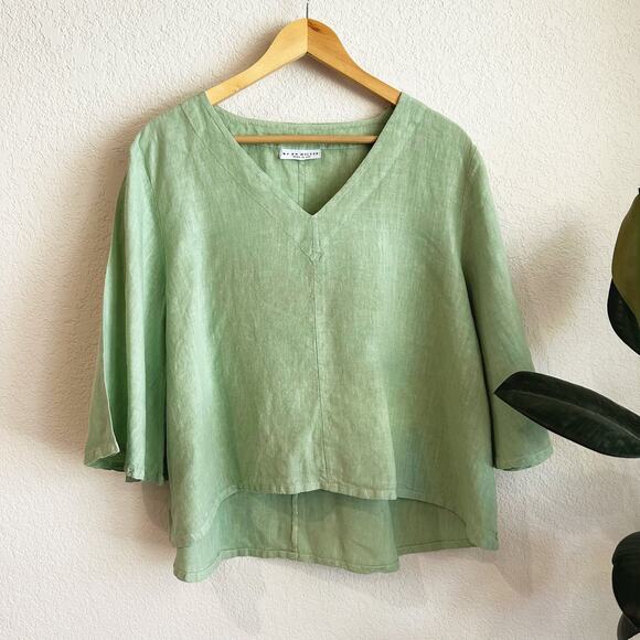 Bryn Walker 100% Linen Maxi Skirt Set Small Oversized Lagenlook Minimalist Green - Picture 4 of 12